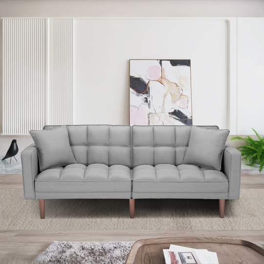 Modern Futon Sleeper Fabric Sofa With 2 Pilliows, Living Room