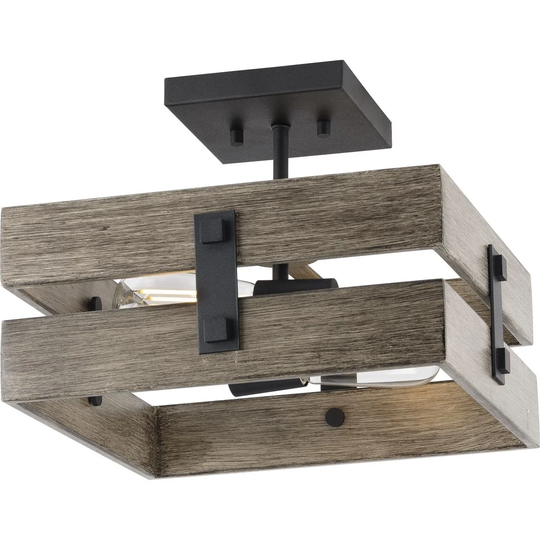 Hemsworth Collection Black Two-Light 13-1 2" Semi-Flush Mount - 12.000" x 19.250" x 19.250"