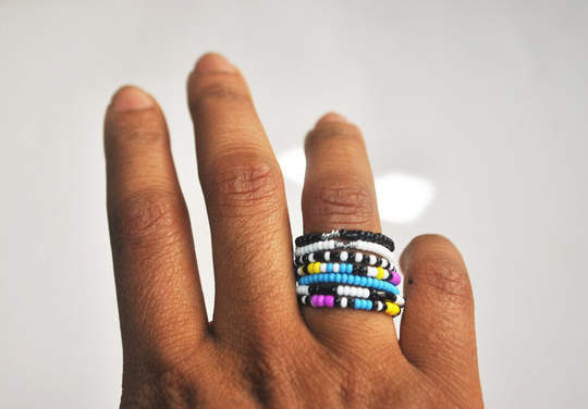 Colorful cmyk Beaded Knuckle Band Ring Set Of 7