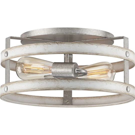 Gulliver Collection 2-Light Whitewashed Flush Mount Ceiling Light - 14.37 in x 14.37 in x 6.5 in