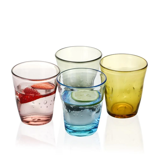 Colorful Hand-made Pinch Bubbled Tumblers Glass (10.9 oz. set of 4 ) - 3.54"W x 3.93" H