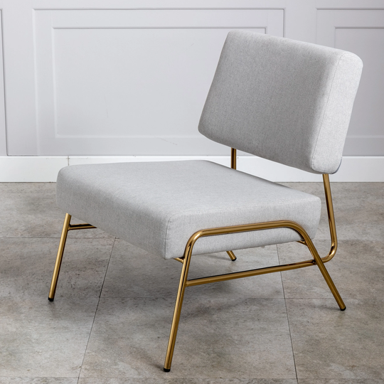 Wire Metal Frame Slipper Chair, Armless Accent Chair, Linen