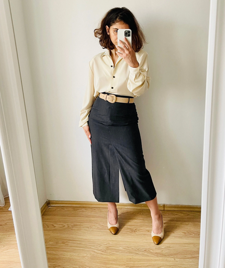 Vintage Dark Grey Wool Pencil Skirt