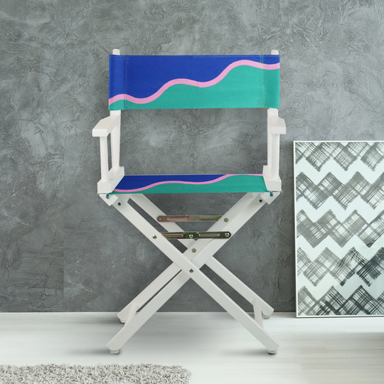 18" Director's Chair White Frame-Wavy Wave - 21.75"W x 17"D x 33.75"H