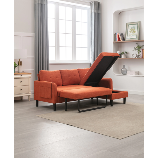 Orange L Shape Sectional Sofa with Convertible Storage Chaise