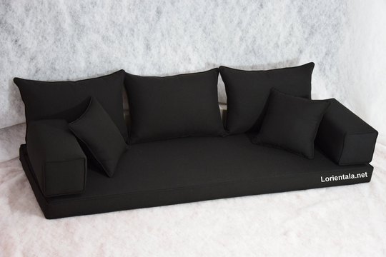 Linen Black Floor Sofa, Turkish Arabic Seating Design, Oriental Moroccan Home Decor Couch, Living Room Floor Cushions Pillows, Yoga Meditation