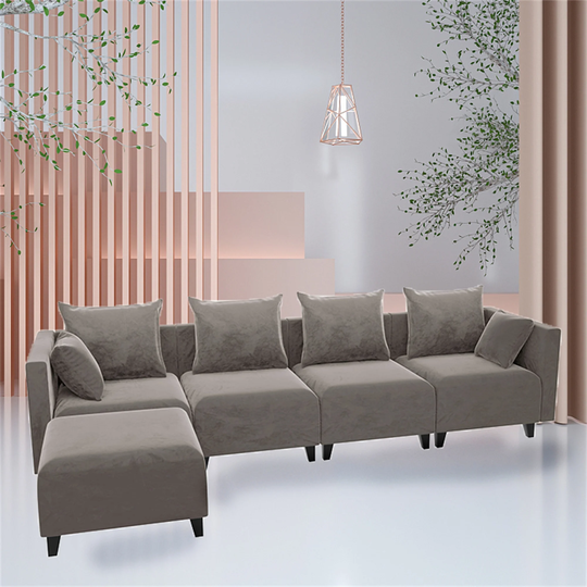 Sectional Sofa Modular Couch with 5 Seats for Living Room, Camel
