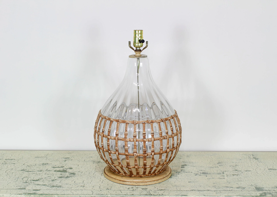 1970's Glass Table Lamp With Faux Bamboo Motif