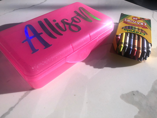 Personalized Pencil Box, Custom School Supplies, Plastic Case, Crayon Back To School, Gift For Teacher, Monogrammed Storage Bin