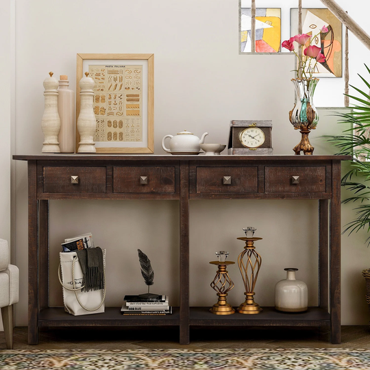 Rustic Brushed Texture Entryway Table Console Table with Drawers