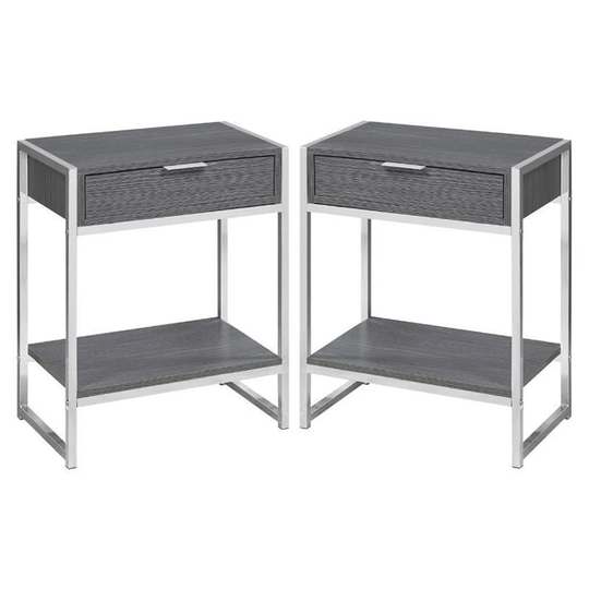 20" Storage Accent End Table in Gray and Chrome - Set of 2 - 54 x 84