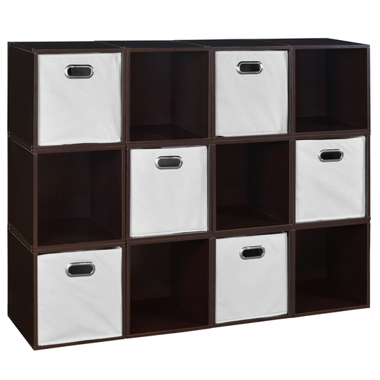 Noble Connect Storage Set - 12 Cubes and 6 Canvas Bins- Truffle/White