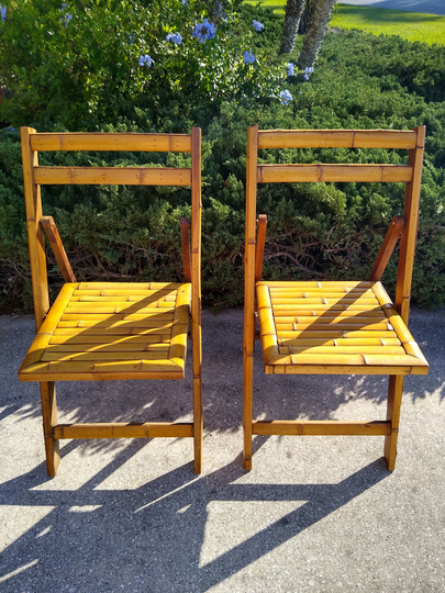 Real Bamboo Folding Chairs ~ Pair