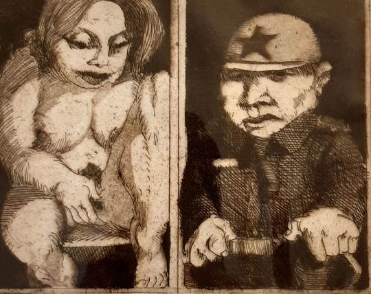 Hank Virgona | American 1929-2019 "Gunslingers", Etching/Aquatint", C. 1976 Signed in Pencil, | Free Shipping