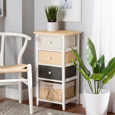 Bruin Mid-Century Modern Transitional Multi-Colored Wood 3-Drawer Storage Unit With Basket