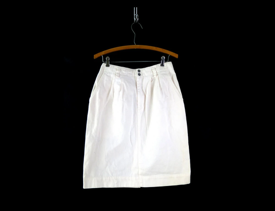 White Cotton Pencil Skirt Vintage 1990S Liz Claiborne Mini Minimal Summer Women's Size 10