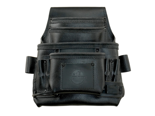 Graintex 10 Pocket Nail & Tool Pouch Black Color Rugged Top Grain Leather