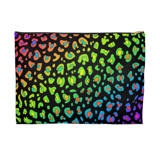 Rainbow Leopard Print Flat Pouch, Pencil Case, Cosmetic Bag