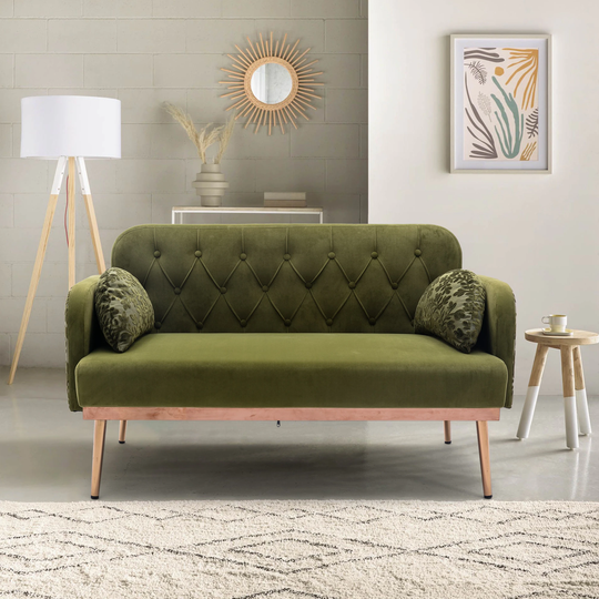 Loveseat Sofa Comfort Velvet Upholstered Living Room Plant Print Arm Accent Sofa