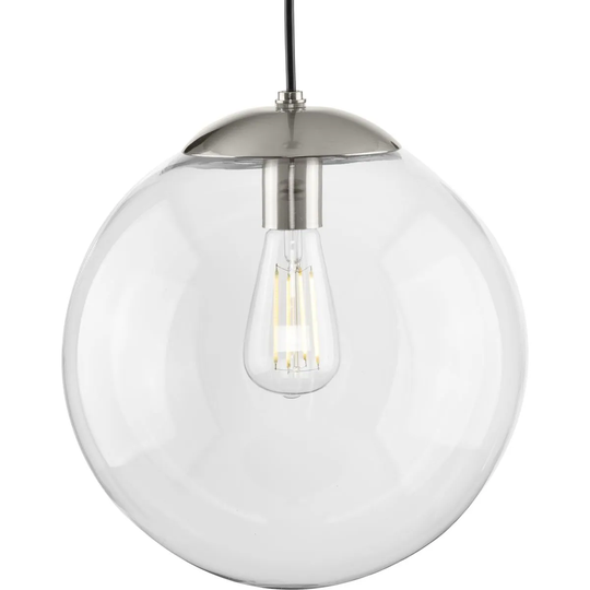 Atwell Collection 1-Light Clear Glass Brushed Nickel Large Pendant - 12 in x 12 in x 12.5 in