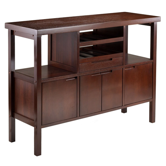 Sideboard Buffet Table Wine Rack in Brown Wood Finish - 46"w x 16"d x 34"h.