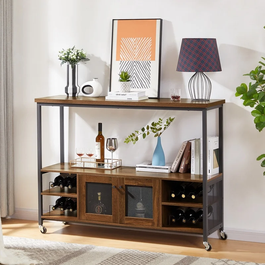 Wine Rack Table, Modern Wine Bar Cabinet Freestanding Sideboard, Storge Cabinet Cart with Shelf and Wine Bottle Holder