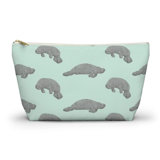 Manatee Pouch, Pencil Case, Ocean Animal Custom Teacher Bridesmaid Cosmetic Bag, Sea Cow Zipper Makeup Accessory Pouch