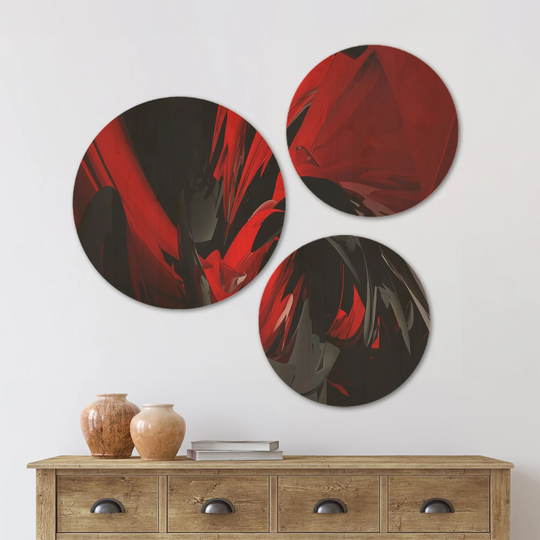 Designart 'Red and Grey Mixer' Modern Wood Wall Art Set of 3 Circles - Multi-Color