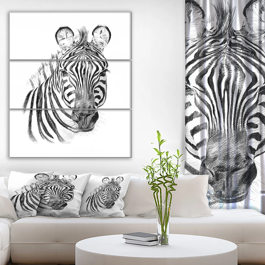 Designart 'Pencil Zebra Sketch in Black and White' Animals Print on Wrapped Canvas set