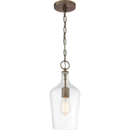 Hartley 1-Light Pendant Fixture Antique Copper Finish with Clear Glass - N/A