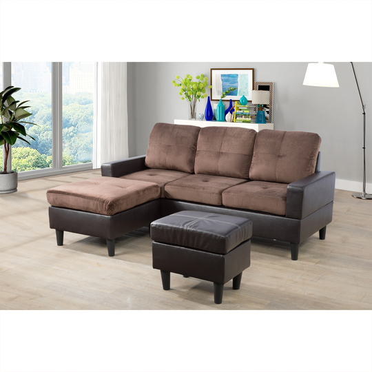 3-Piece Flexible Combination Sectional Sofa Set,Chocolate Microfiber(071) - 76" x 61"
