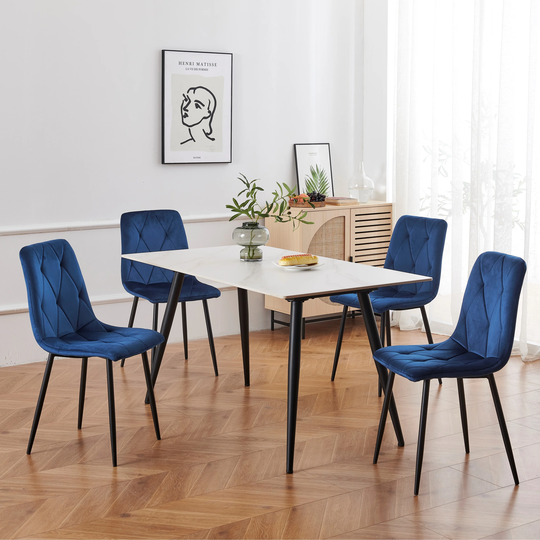 Modern Velvet Dining Chairs , Fabric Accent Upholstered Chairs Side Chair with Black Legs for Kitchen Dinning Room(set of 4)
