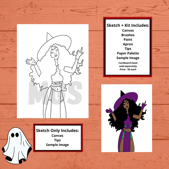 Witch I/Pre-Drawn Canvas Paint Parties Outlined Sip & Kit Diy Party Halloween