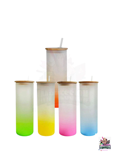 Sublimation 25Oz Straight Colored Frosted Glass Tumbler W/Bamboo Lid & Straw