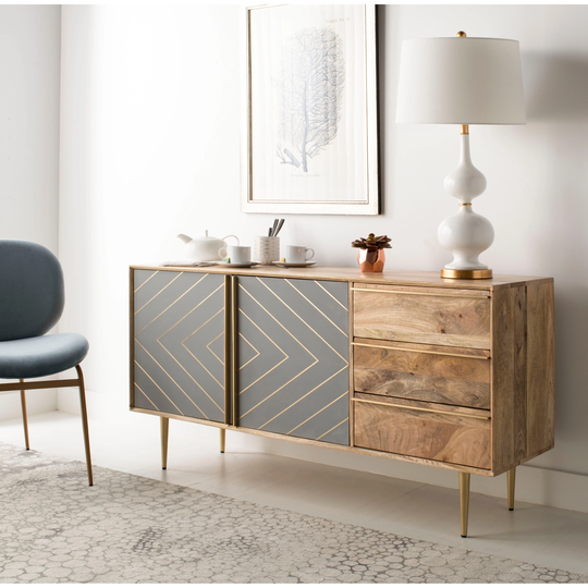 SAFAVIEH Couture SAFAVIEH Couture Titan Gold Inlayed Cement Sideboard - Natural / Brass - 57.8" x 16.1" x 29.5"