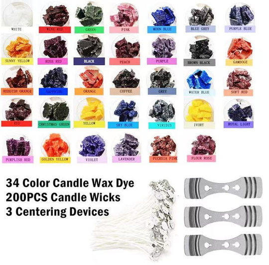 34 Color Candle Wax Dye 200 Pc Wicks 3 Core Holder For Diy Making Colorant Supplies