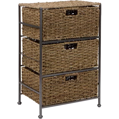 Seagrass and Metal 3-Drawer Storage Chest