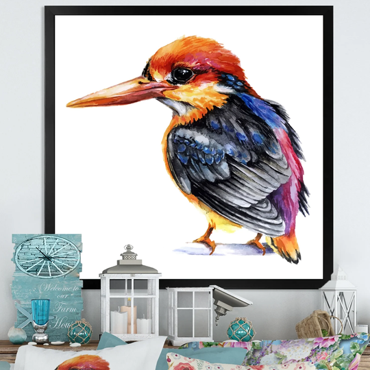 Designart 'Colorful Kingfisher Bird' Traditional Framed Art Print