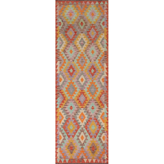 Reversible Multi-Color Kilim Runner Rug Oriental Flatweave Wool Carpet - 2'8" x 9'10"