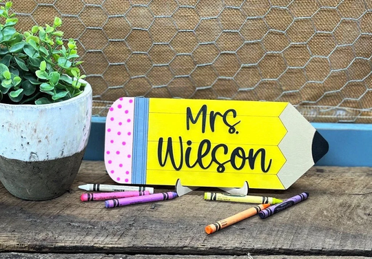 Pencil Teacher Desk Sign With Stand/ Personalized Sign/Personalized Gift