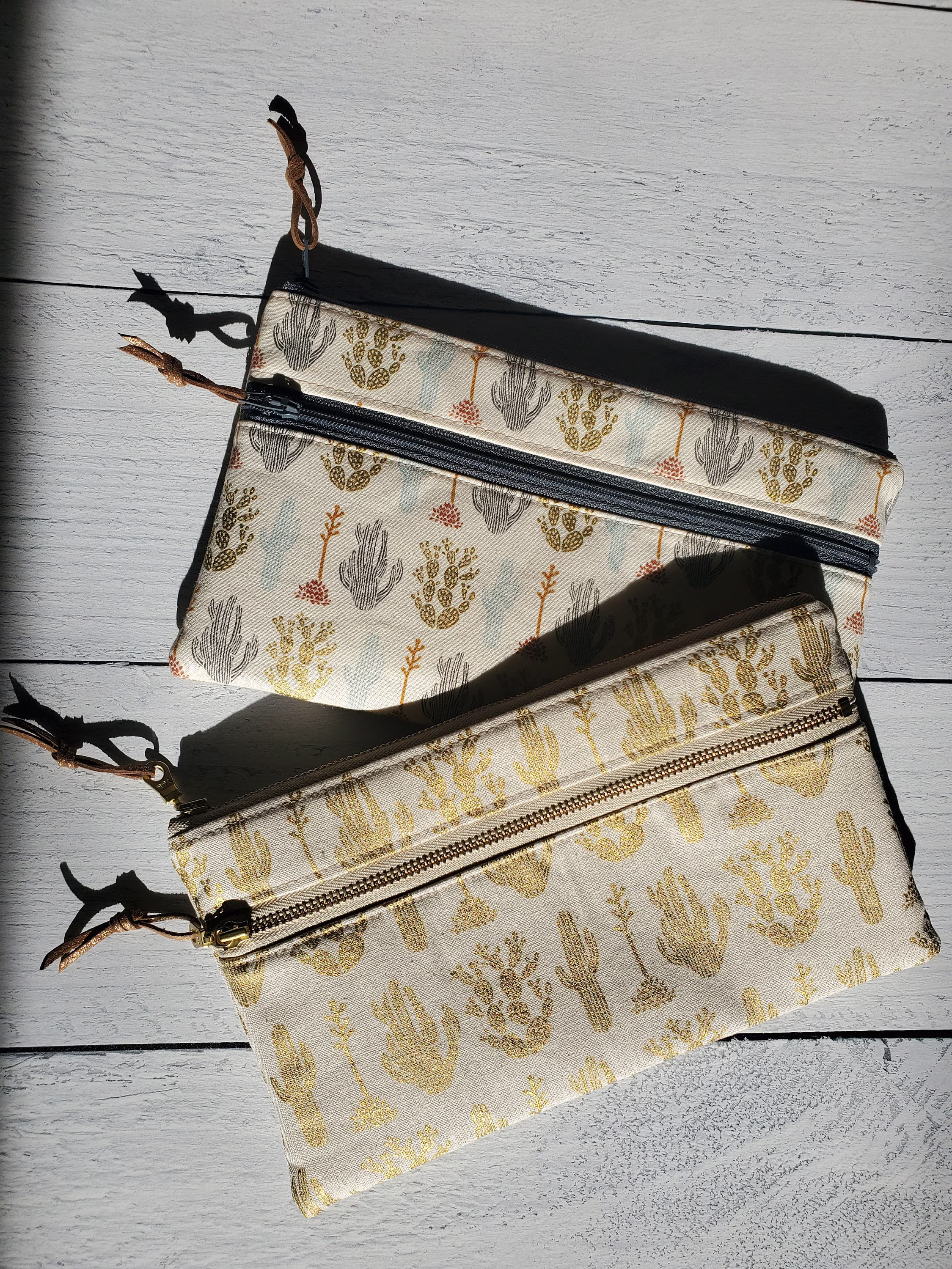 Cactus Double Zipper Pouch, Double Zip Pencil Case, Kindle Case, Purse Organizer