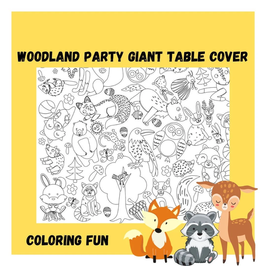 Woodland Baby Shower | Large Coloring Poster Craft Animals Party Decor Tablecloth
