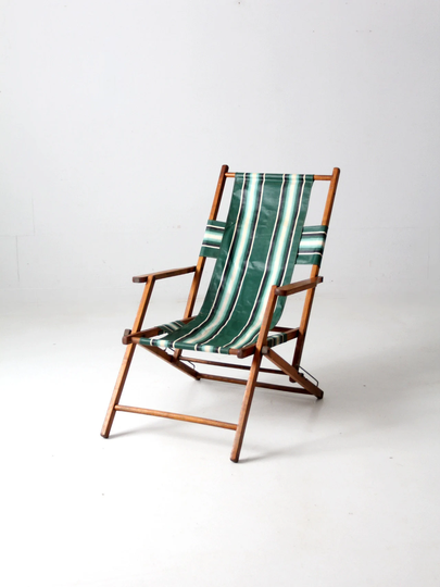 Mid-Century Striped Deck Chair, Folding Beach Chair