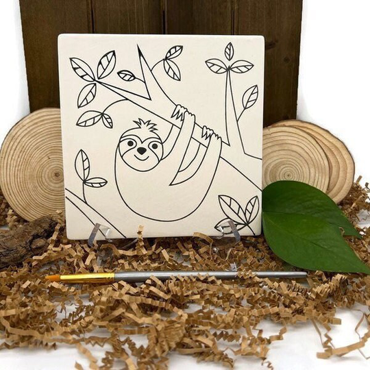 Sloth Paint Tile - Ceramic Bisque Make Your Own in The Lines