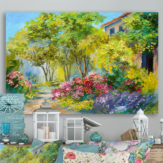 Designart 'Colorful Flowers In Mediterranean House VIII' Cabin & Lodge Canvas Art Print