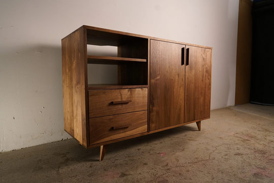Davids Media Console, 55"W, Modern Credenza, Mid Century Sideboard, Solid Wood Console | Shown in Walnut