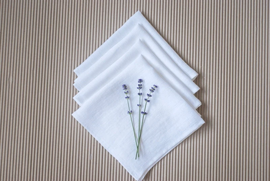 White Linen Table Napkins, Organic Softened Linen Dinner Napkins, 16x16 Inch