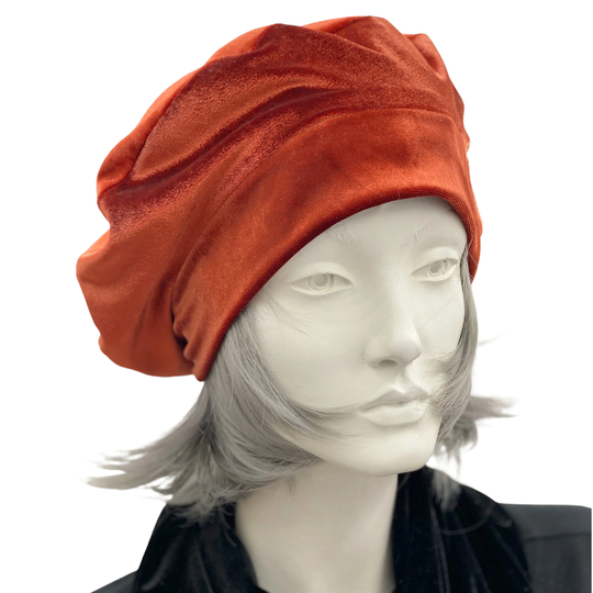 Beret For Women, Burnt Orange Velvet Hat in Size Medium Ready To Ship, Best Friend Birthday Gift, Handmade