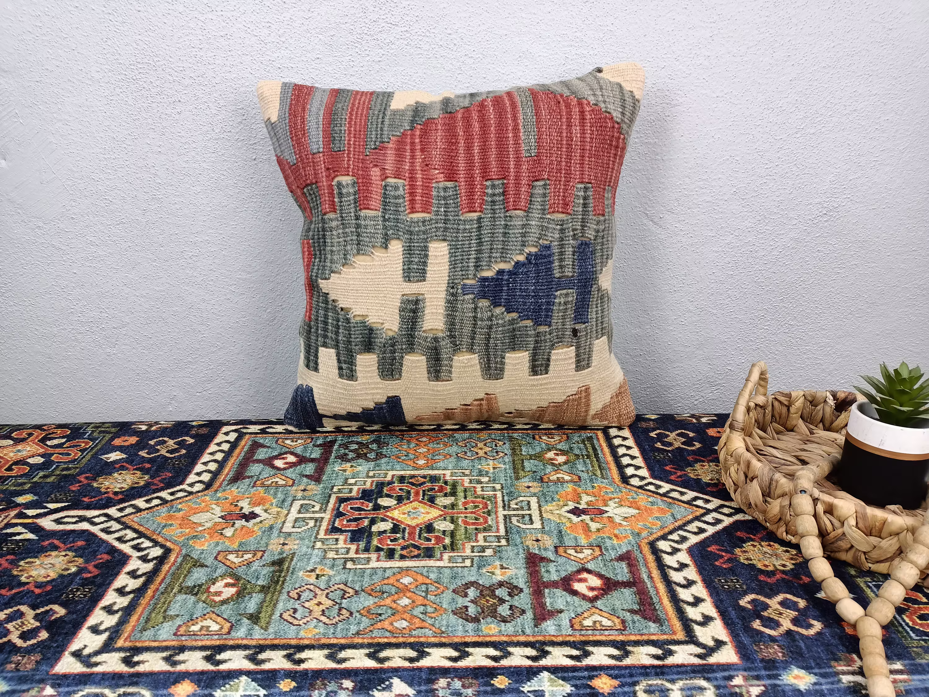 Couch Pillow, Dining Chair Neck Handmade Kilim Outdoor Southwestern 16x16 Pillow Cover, 16-16Vt 81