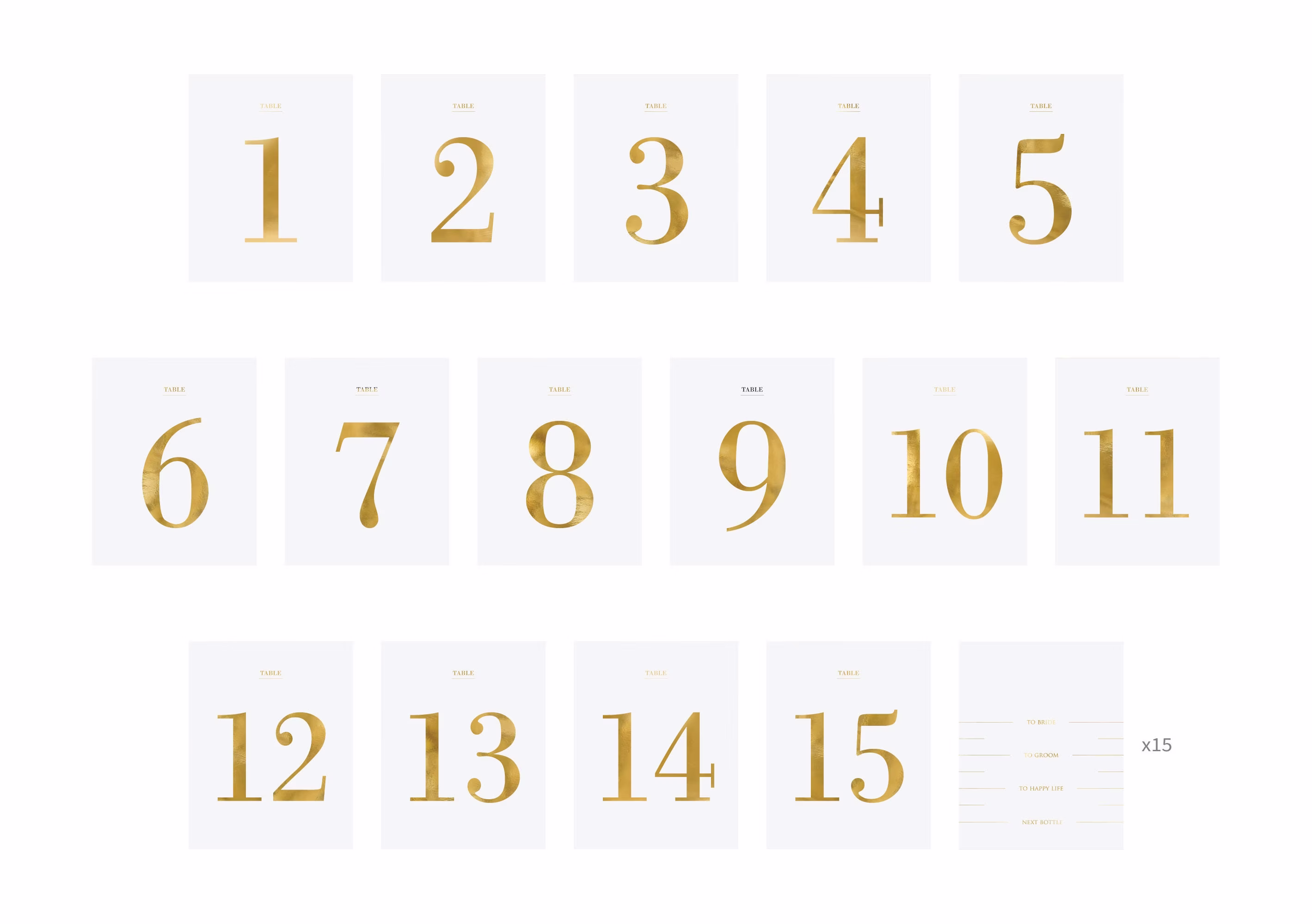 Gold Table Numbers For Wine Bottles | 1-15 30Ct | Wedding Reception Decor Place Cards Theme